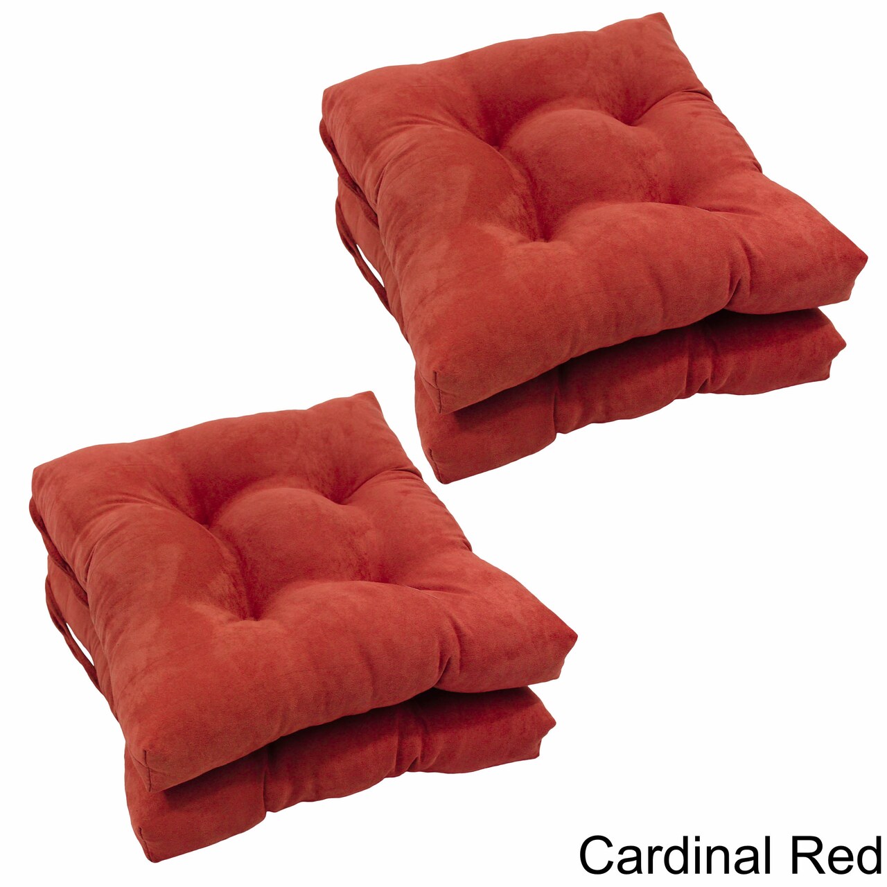 16-inch Solid Micro Suede Square Tufted Chair Cushions (Set of 4) - Cardinal Red